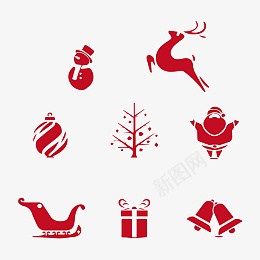 圣诞装饰剪影png免抠素材_88icon https://88icon.com 圣诞老人 彩带铃铛 平安夜 小鹿 星星 红色 铃铛