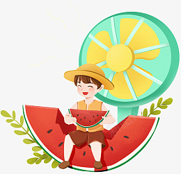 夏天节气创意男孩吃西瓜png免抠素材_88icon https://88icon.com 夏天 节气 创意 男孩 吃西瓜