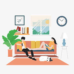 卡通插画风房间里的人png免抠素材_88icon https://88icon.com 房间里的人 看书的女人 520 宠物狗 书本 动物 夫妻 室内 家人 家居 情侣 沙发 男女 窗子