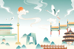 国潮中国风建筑插画素材