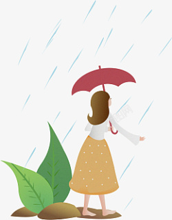 下雨时打伞的小女孩素材