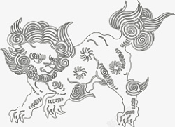 古代怪兽神兽狻猊山海经古兽矢量线稿素材