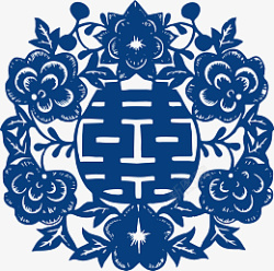 中国风青花瓷花纹剪纸素材