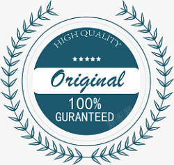 蓝色树叶花纹质保标签素材