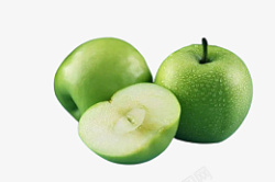 切开的青苹果三个青苹果加切开的一个高清图片