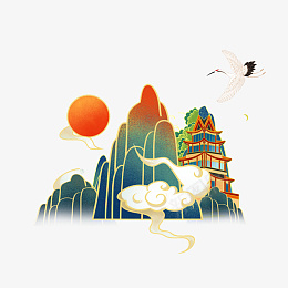 国潮风山体楼阁png免抠素材_88icon https://88icon.com 国潮风 山体 楼阁 白云仙鹤