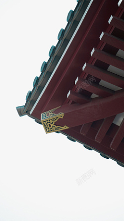 中国风绿瓦红木古建筑宫殿屋角屋檐素材