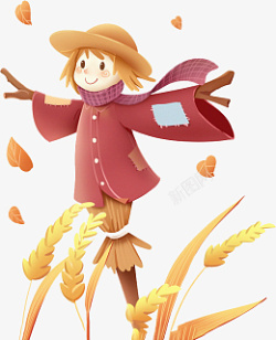 秋天节气小麦和稻草人素材素材