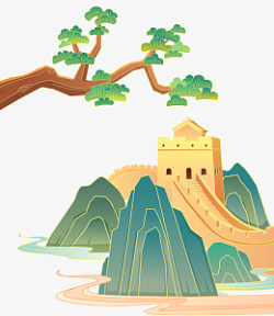 中国风手绘长城素材