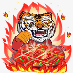 虎吃火锅卡通素材