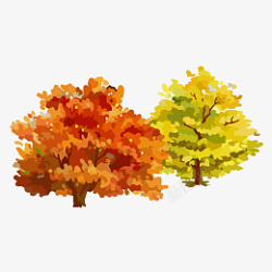 油画秋天的树素材