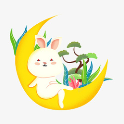 手绘中秋节坐在月亮上的可爱兔子元素设计素材