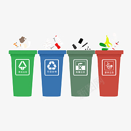 垃圾分类垃圾桶插画png免抠素材_88icon https://88icon.com 厨余垃圾 垃圾分类 垃圾回收 有害垃圾 社会公益 垃圾桶 公益