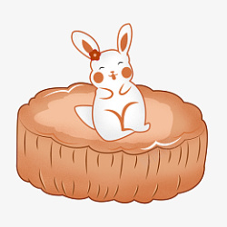 手绘中秋节坐在月饼上的可爱白兔元素设计素材