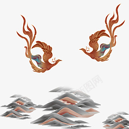 山水两个凤凰psd免抠素材_88icon https://88icon.com 凤凰 山中 云中 国风