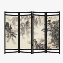 中式屏风中式画中国风复古素材
