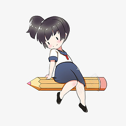 手绘卡通女孩乘铅笔png免抠素材_88icon https://88icon.com 手绘 卡通 女孩 乘铅笔