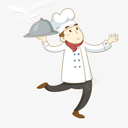 快乐厨房美食餐饮厨师上菜手绘卡通人物高清图片