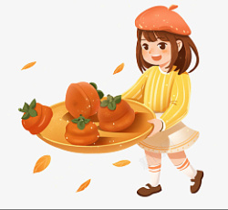 秋天节女孩摘柿子素材