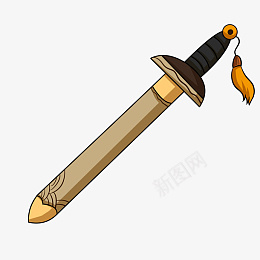 精美的黑色手柄宝剑png免抠素材_88icon https://88icon.com 卡通武器插画 黑色手柄宝剑 黄色的刀鞘 宝剑插画 剑具 宝剑 武器