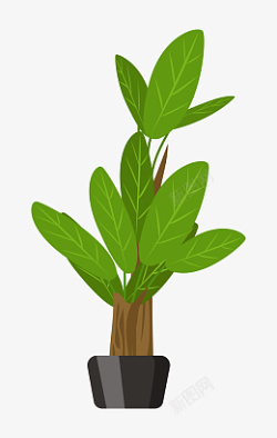 绿叶小树植物盆栽插画素材