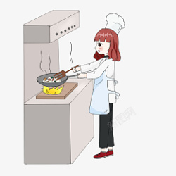 烹饪女厨师炒菜插画磕素材