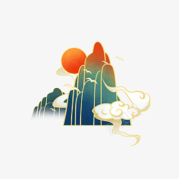 国潮风太阳奇山祥云装饰元素png免抠素材_88icon https://88icon.com 国潮风 奇山 装饰 元素