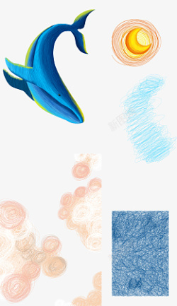 蓝鲸壁纸素材免扣线性手绘素材