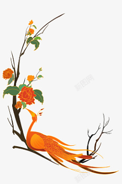 树枝上的凤凰插画素材