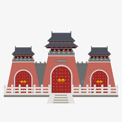 红色古风城门建筑素材