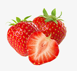 草莓三个切开的草莓高清素材