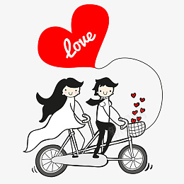 快乐的情侣在透明背景上骑自行车png免抠素材_88icon https://88icon.com 情侣 自行车 情人节 节日