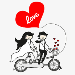快乐的情侣在透明背景上骑自行车素材