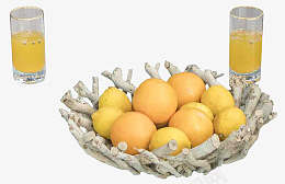 树枝果盘装着柠檬和柠檬汁桌面装饰png免抠素材_88icon https://88icon.com 果盘 桌面 装饰 摆件