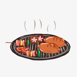 冬季热气腾腾的简笔画小清新美食铁板烧烤素材