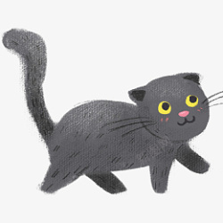 手绘卡通黑色的小猫免扣元素素材