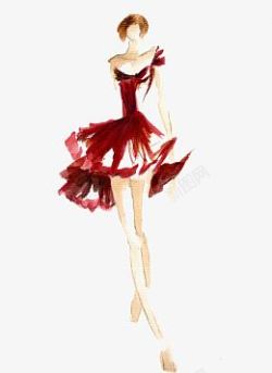服装效果图红色手绘舞蹈裙子设计图高清图片