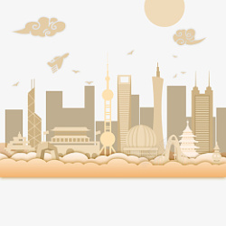 地标剪纸城市地标建筑剪影高清图片