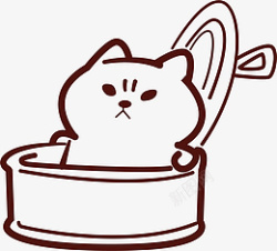 AI线稿罐头里的卡通小猫素材