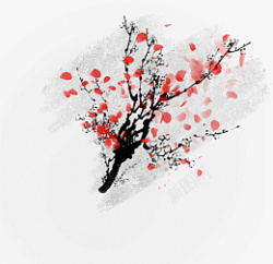 精美手绘水彩中国风写意红梅画素材