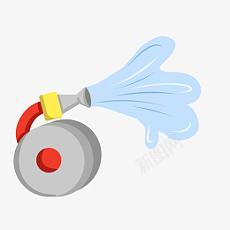 手绘消防器材水管插画png免抠素材_88icon https://88icon.com 红色管子 蓝色水花 黄色螺帽 喷水嘴 安全 插画 水管 消防