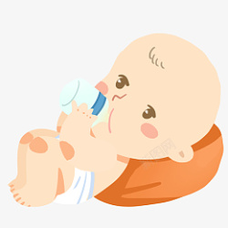 吸奶拿着奶瓶喝奶的小婴儿免抠PNG素材高清图片