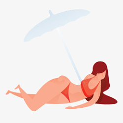 沙滩休息遮阳伞下的女人高清图片