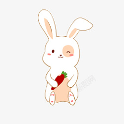 斑点小白兔坐着吃红萝卜插画素材