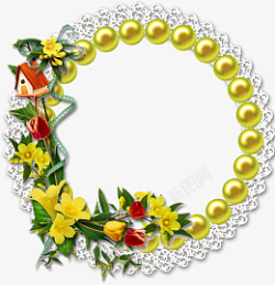 珍珠花朵圆形边框素材