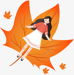 秋天小女孩躺在树叶上素材