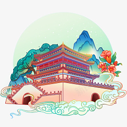 国风插画城墙png免抠素材_88icon https://88icon.com 山水 节日元素 标签画 城池