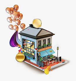 卡通3D模型商铺金币png免抠素材_88icon https://88icon.com 3D 卡通 商铺 模型