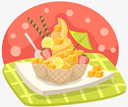 彩色夏日芒果柠檬冰激凌素材