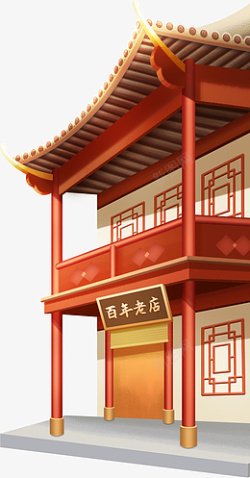传统中国风古楼百年老店建筑素材